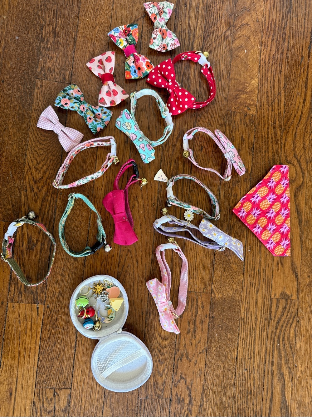Assorted Pink Patterned Cat Collars & Bow Set - Made by Cleo